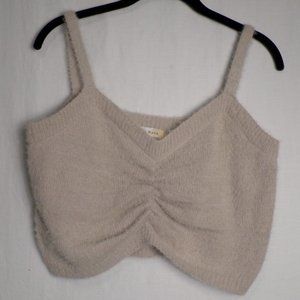 Hazel Moon Knitted Beige  Cut Off Crop Top Sleeveless Straps XL